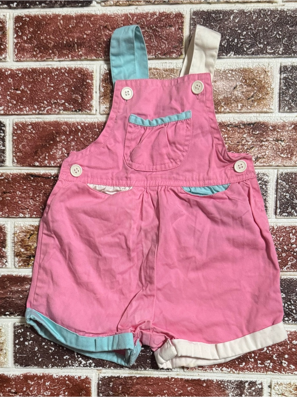 Vintage Babycrest color block shortall overalls 12m girls 16.5” sts
